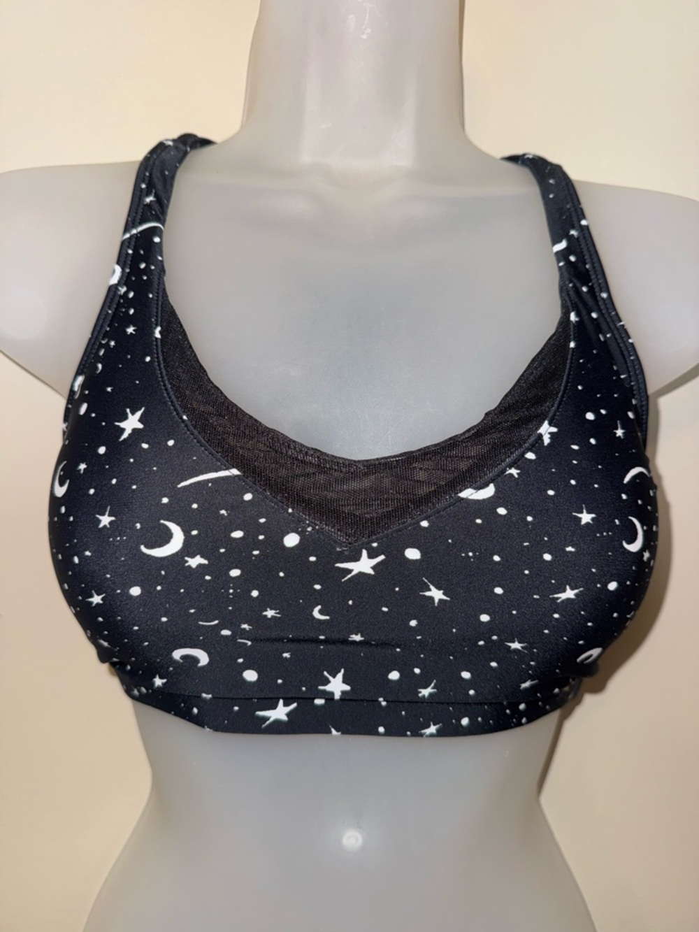 All Good Feels Black Star & Moon Mesh V-Neck Sports Bra